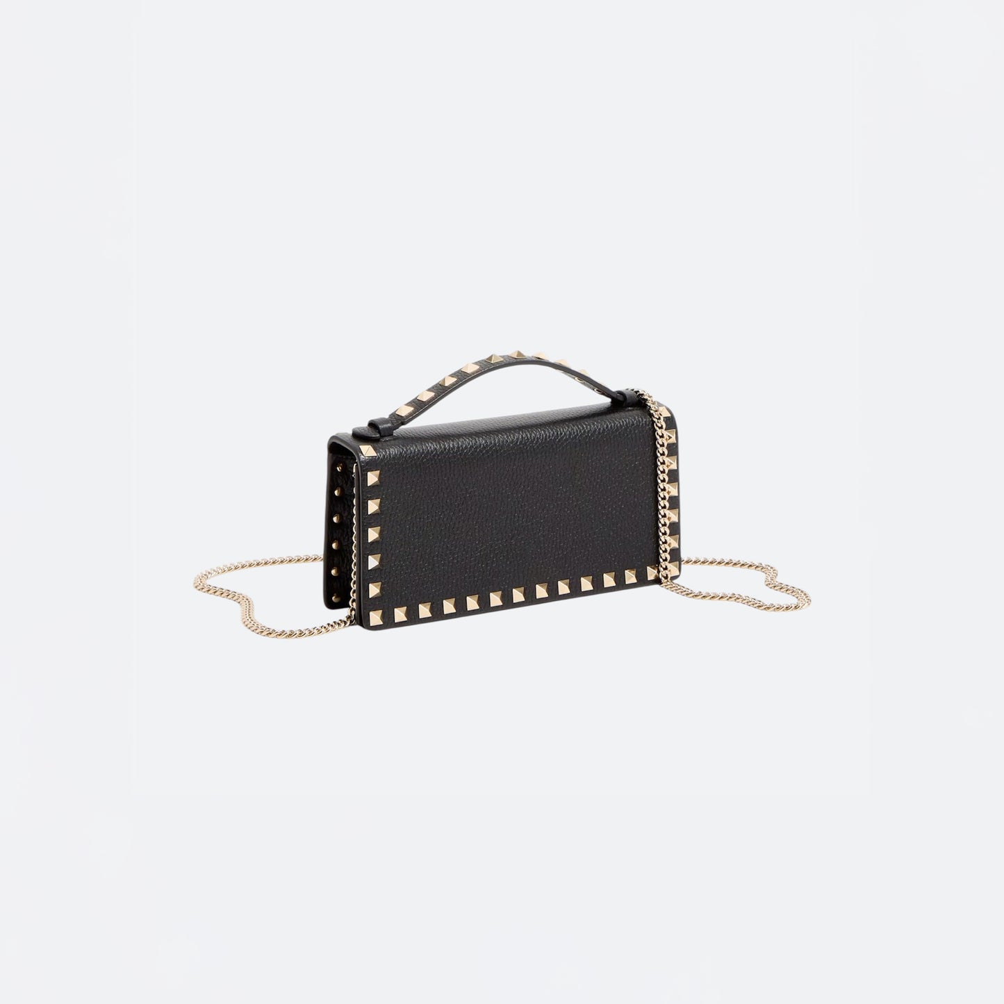 Rockstud Wallet With Chain In Grainy Calfskin
