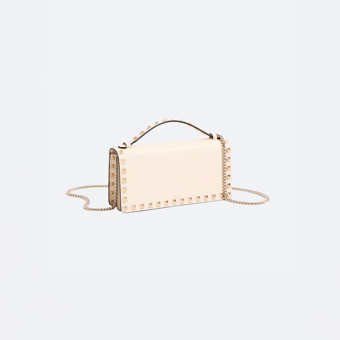 Rockstud Wallet With Chain In Grainy Calfskin