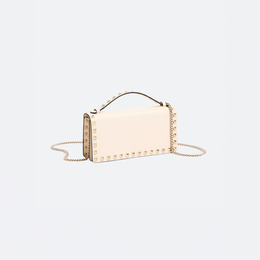Rockstud Wallet With Chain In Grainy Calfskin
