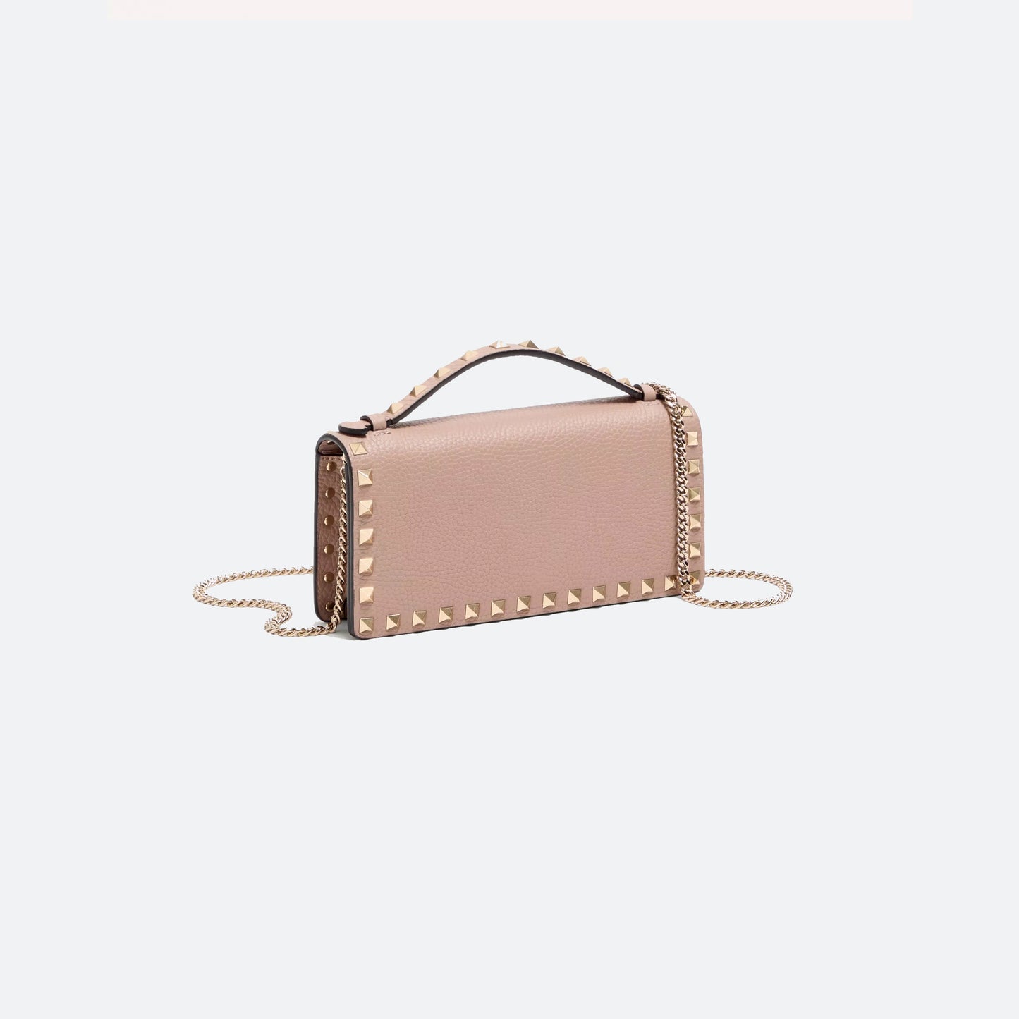Rockstud Wallet With Chain In Grainy Calfskin